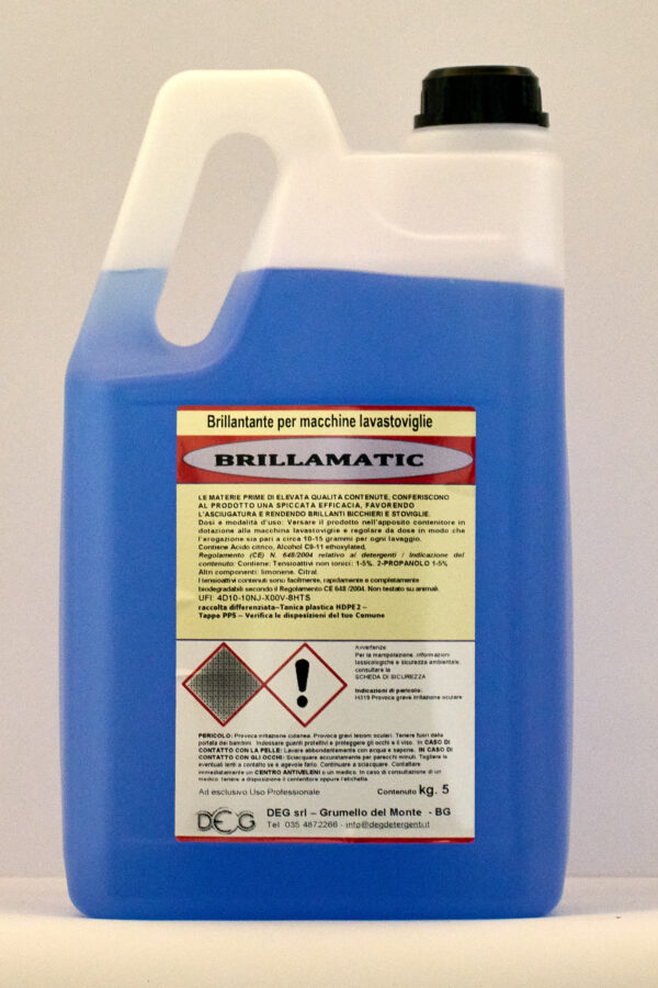BRILLAMATIC DEG additivo brillantante per lavastoviglie, flaconi da 5 a 25 kg per asciugatura rapida e brillantezza
