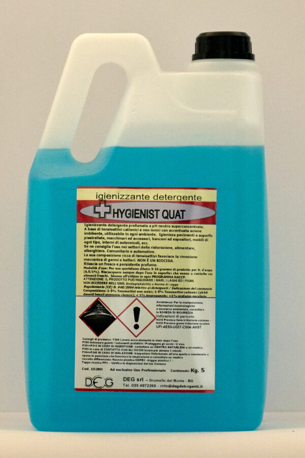 HYGIENIST QUAT DEG detergente igienizzante superconcentrato, flaconi da 1, 5 e 10 kg per superfici lavabili