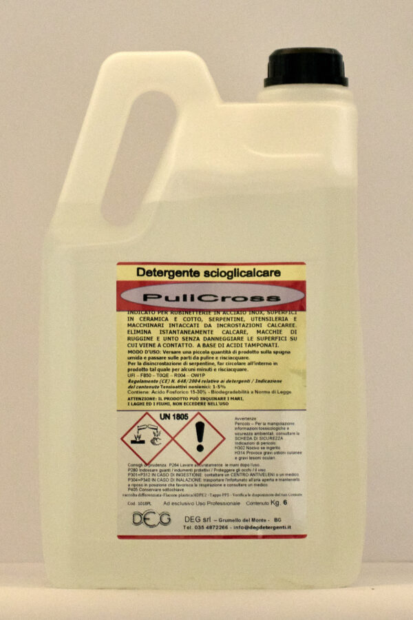 PULICROSS DEG disincrostante professionale, flaconi da 1,2 a 30 kg per rimozione calcare da superfici delicate
