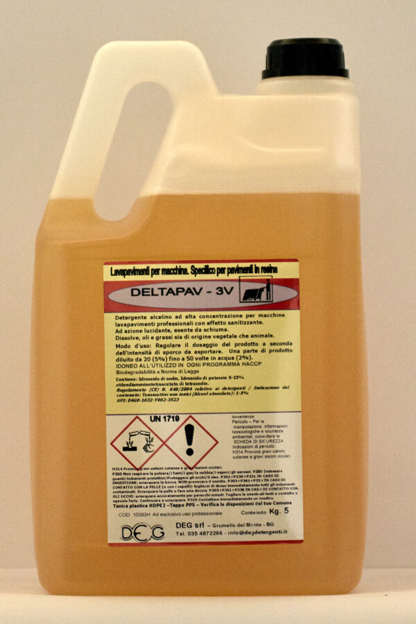 DELTAPAV 3V DEG detergente per macchine lavapavimenti, flaconi da 6 a 30 kg per ambienti industriali e alimentari