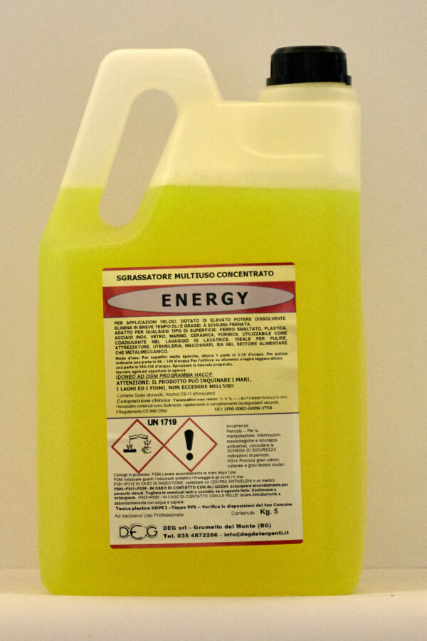 ENERGY DEG sgrassatore multiuso superconcentrato, flaconi da 5 a 25 kg per superfici e attrezzature professionali