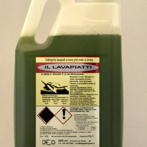 Detergente concentrato IL LAVAPIATTI DEG per lavaggio manuale quotidiano di stoviglie, disponibile in flaconi da 5 a 25 kg