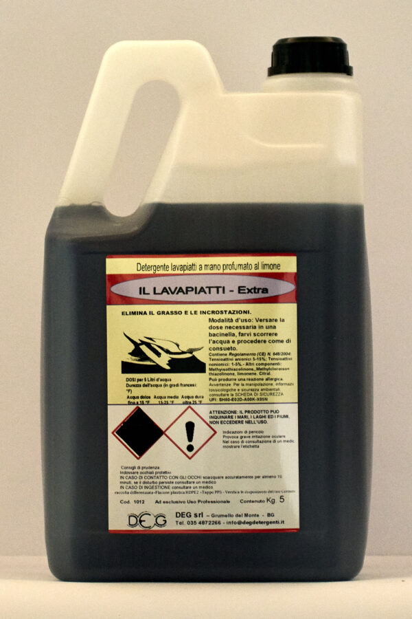 IL LAVAPIATTI EXTRA DEG detergente super concentrato per stoviglie, flaconi da 5 a 25 kg per lavaggio manuale professionale