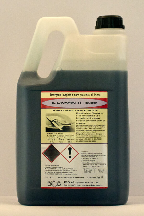 IL LAVAPIATTI SUPER DEG detergente concentrato per stoviglie, flaconi da 5 a 25 kg per lavaggio manuale professionale