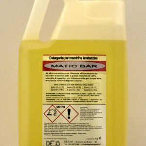 Detergente alcalino MATIC BAR DEG per lavatazzine professionali, ideale in acque molto dure, flacone da 6 kg
