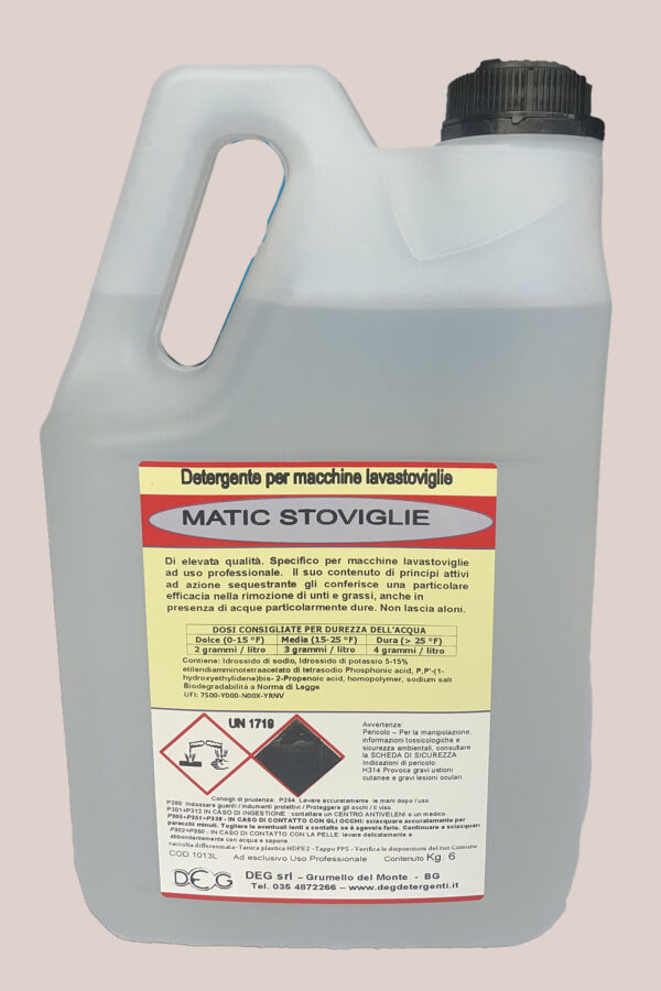 Foto del MATIC Stoviglie di DEG Detergenti, detergente liquido per lavastoviglie industriali compatibile con HACCP, disponibile in taniche da 6, 12 e 30 kg, ideale per ristorazione e mense