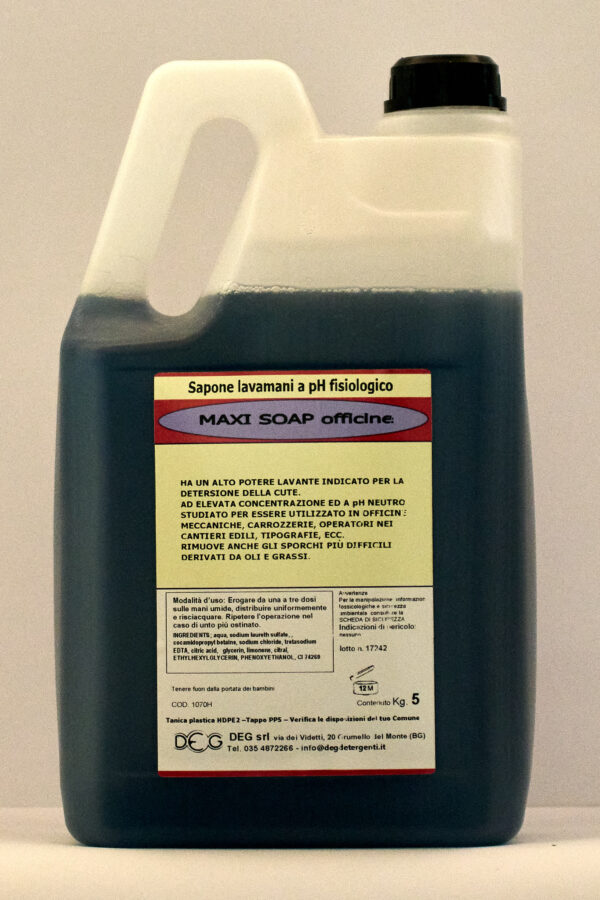 MAXI SOAP OFFICINE DEG sapone lavamani per officine, flacone da 5 kg con formula efficace e delicata