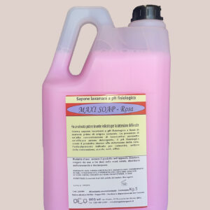 Sapone lavamani rosa Maxi Soap DEG, flacone da 5 kg a pH fisiologico per uso frequente in ambienti professionali