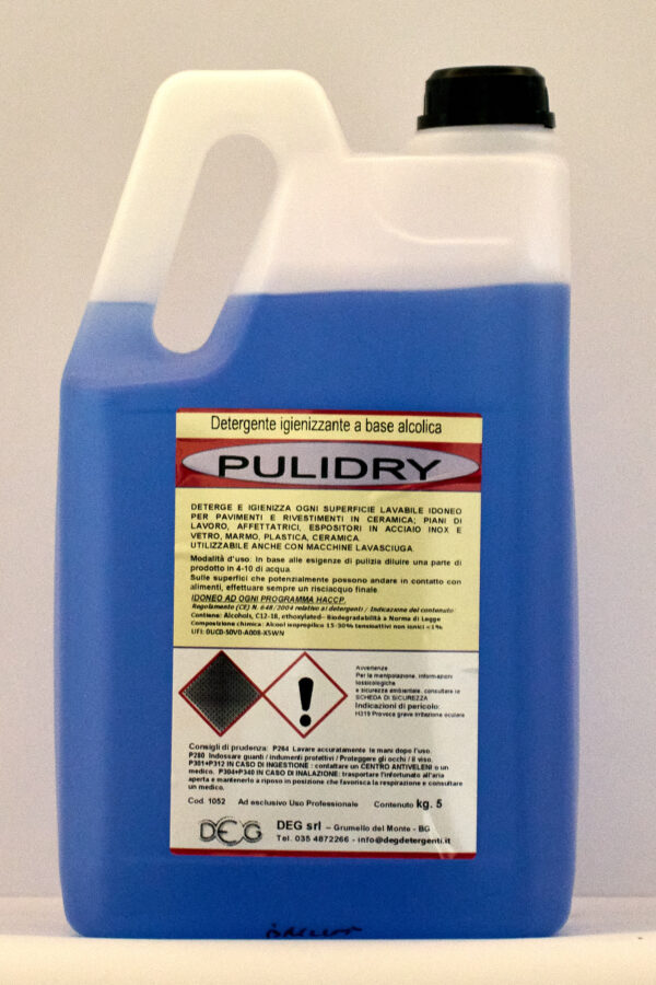 PULIDRY DEG Detergenti – Detergente igienizzante alcolico ad azione rapida per superfici professionali