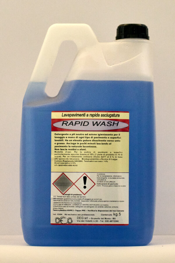 RAPID WASH DEG detergente alcolico per pavimenti, flaconi da 1 a 10 kg con asciugatura rapida e profumo alla lavanda