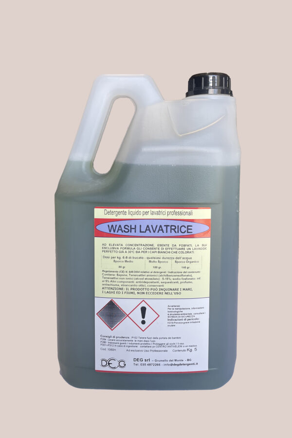 Detergente liquido concentrato per lavatrice professionale DEG, flacone da 5 kg per bucato industriale, efficace contro lo sporco ostinato