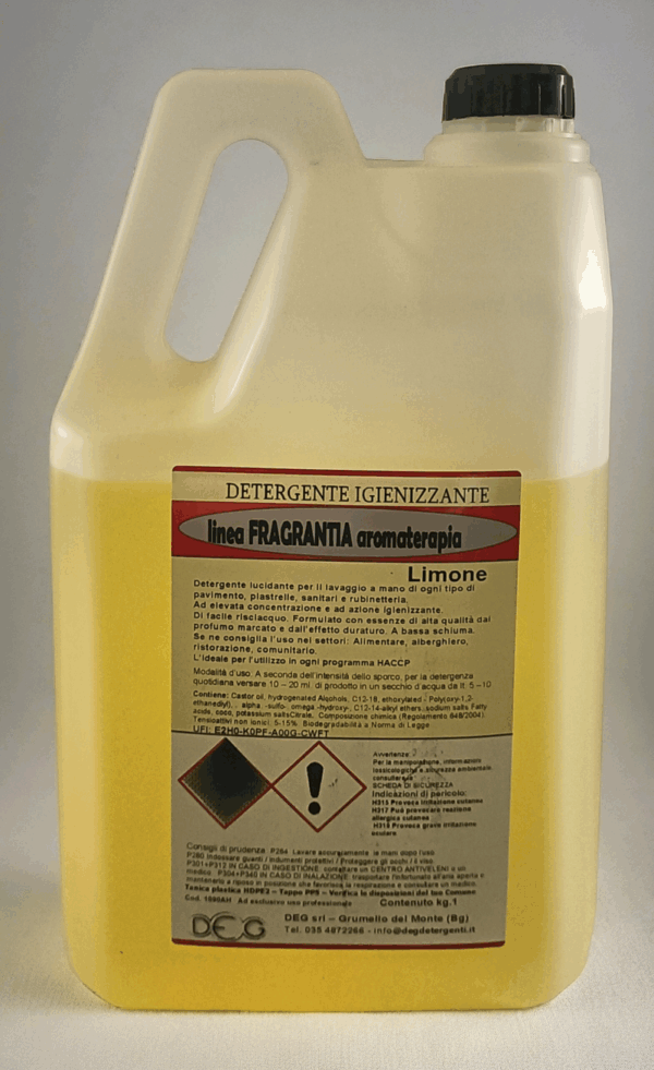 Lavapavimenti profumati Fragrantia DEG Detergenti in confezioni da 5 e 25 kg, disponibili in varie profumazioni a lunga durata