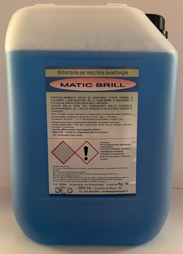 Brillantante MATIC BRILL Bluline Deg per lavastoviglie professionali, ottimo in acque con alta durezza