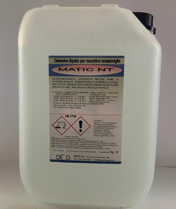Detersivo liquido MATIC NT Bluline superconcentrato Deg, ideale per lavastoviglie professionali