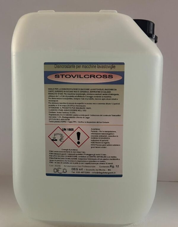 Disincrostante acido STOVILCROSS Bluline per lavastoviglie, caffettiere, superfici in acciaio inox e ceramica